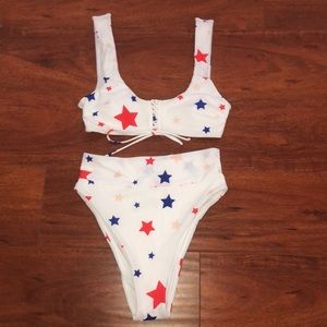 Aerie White star bathing suit high waisted